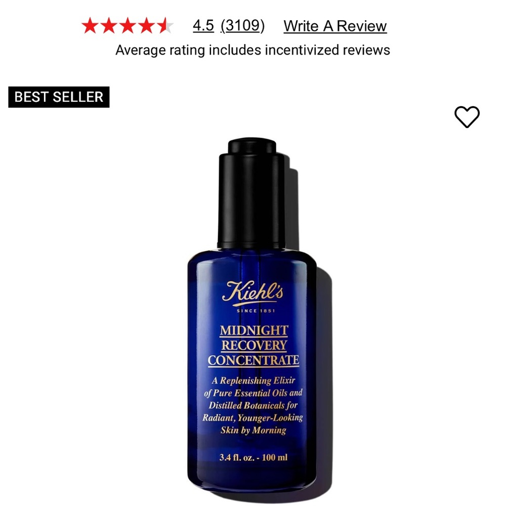 Kiehl's Midnight Recovery Concentrate in Deep Blue JUMBO retail $140